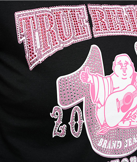 True Religion Buddha Pink Crystal Black T-Shirt