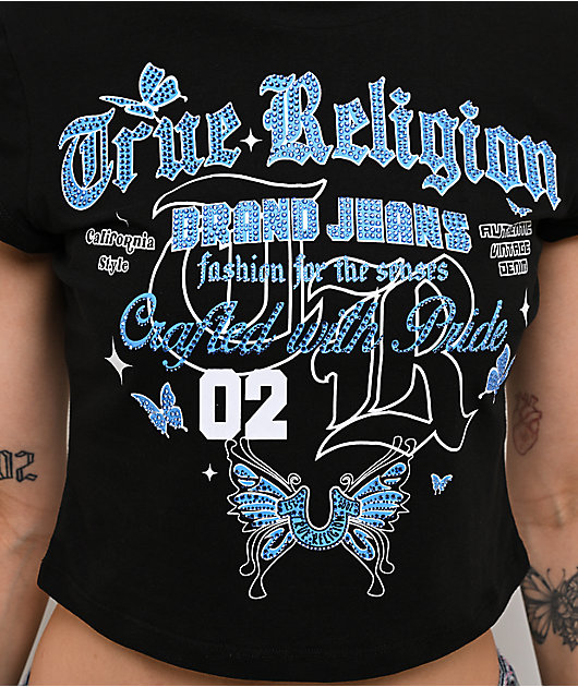 True Religion Butterfly Black Crop T-Shirt