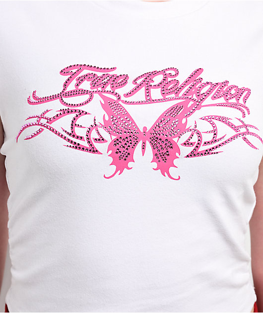 True Religion Butterfly Ruched White Crop T-Shirt