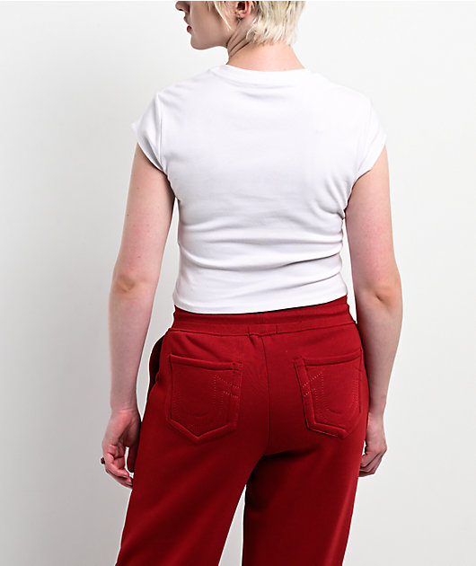 True Religion Butterfly Ruched White Crop T-Shirt