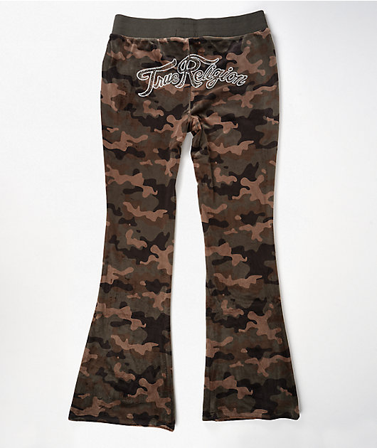 true religion カモ柄 True Religion Camo Velour Flare Sweatpants | Zumiez
