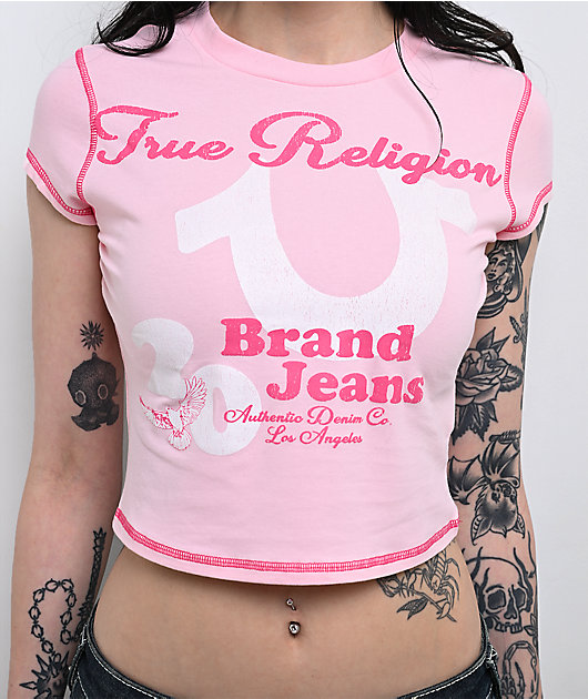 True Religion Cap Sleeve Pink Crop T-Shirt
