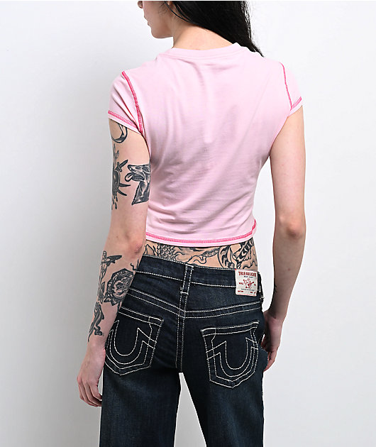 True Religion Cap Sleeve Pink Crop T-Shirt
