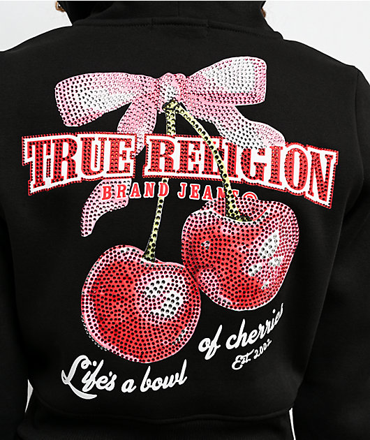 True Religion Cherry Shrunken Black Crop Zip Hoodie