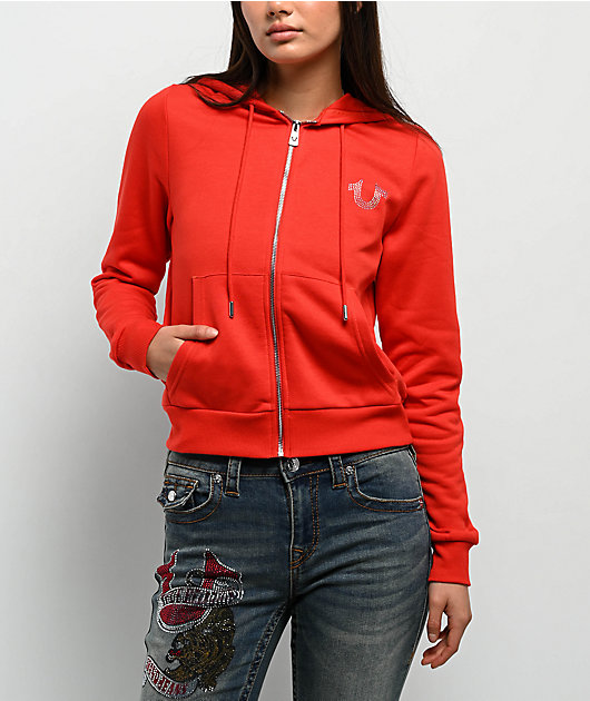 True Religion Classic Crystal Red Zip Hoodie