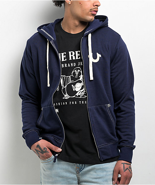 True Religion Classic Logo Blue Zip Hoodie