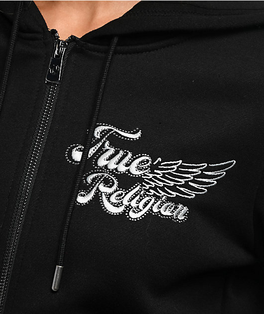 True Religion Classic Winged Crystal Black Zip Hoodie