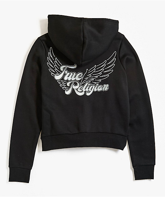 True Religion Classic Winged Crystal Black Zip Hoodie