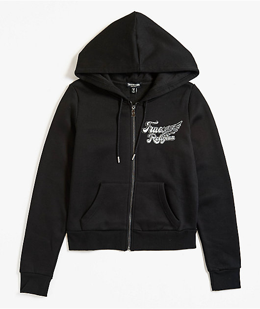 True Religion Classic Winged Crystal Black Zip Hoodie