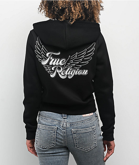 True Religion Classic Winged Crystal Black Zip Hoodie
