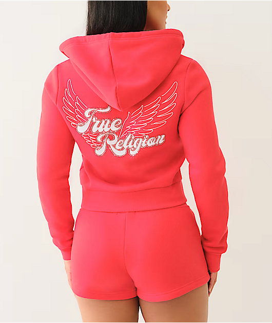 True Religion Classic Winged Crystal Scarlet Zip Hoodie | Zumiez