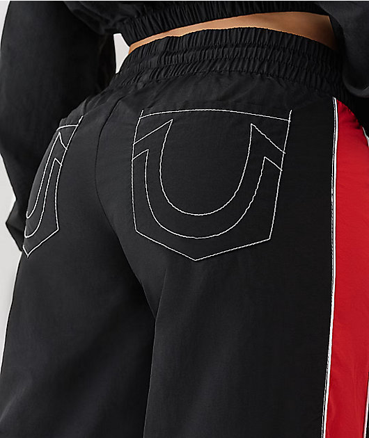 True Religion Colorblock Black Wide Leg Track Pants | Zumiez