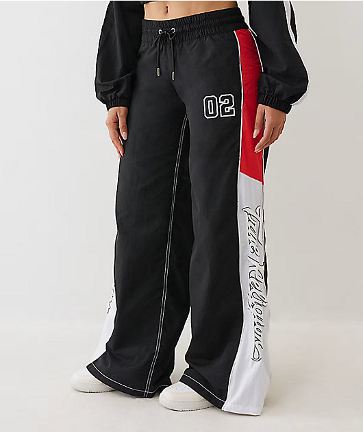 True Religion Colorblock Black Wide Leg Track Pants