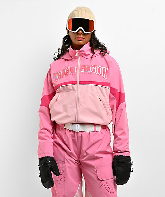 True Religion Colorblock Pink 10K Crop Snowboard Jacket | Zumiez