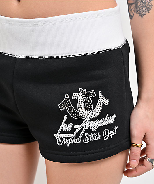 True Religion Contrast Sporty Black Sweat Shorts