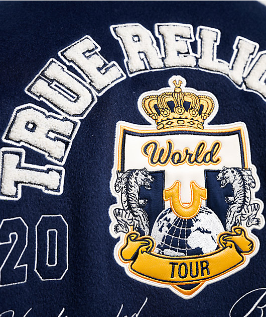 True Religion Crest Wool Nation Navy Blue Varsity Jacket