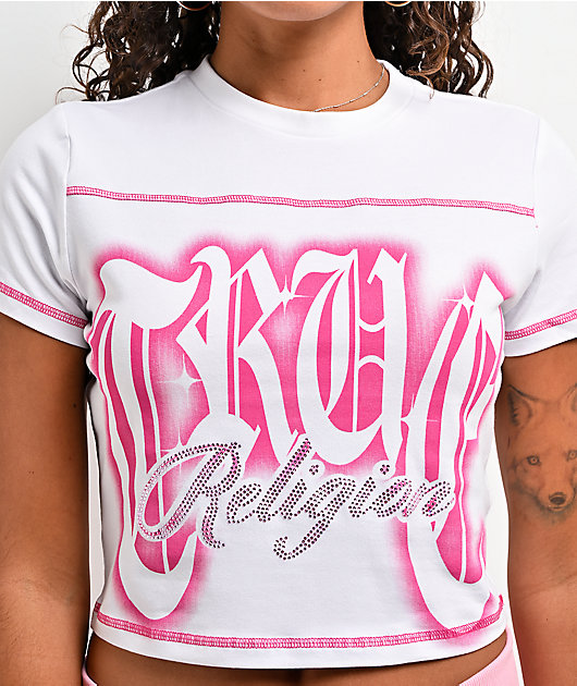 True Religion Crystal Airbrush White Crop T-Shirt