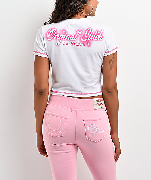 True Religion Crystal Airbrush White Crop T-Shirt