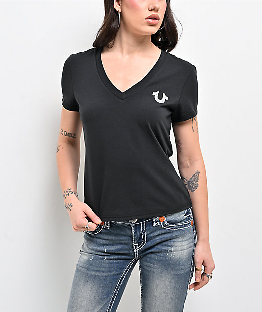 True Religion Crystal Black V-Neck T-Shirt