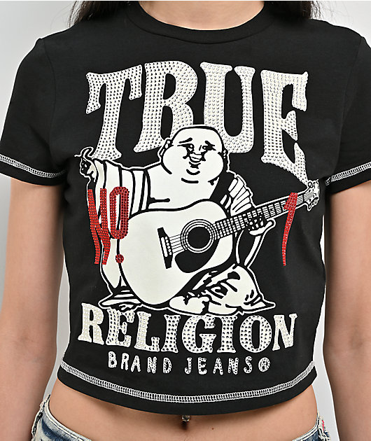 True Religion Crystal Buddha Black Crop T-Shirt