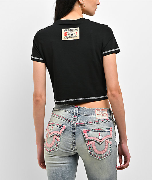True Religion Crystal Buddha Black Crop T-Shirt
