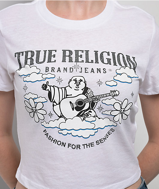 True Religion Crystal Buddha Burnout White Crop T-Shirt