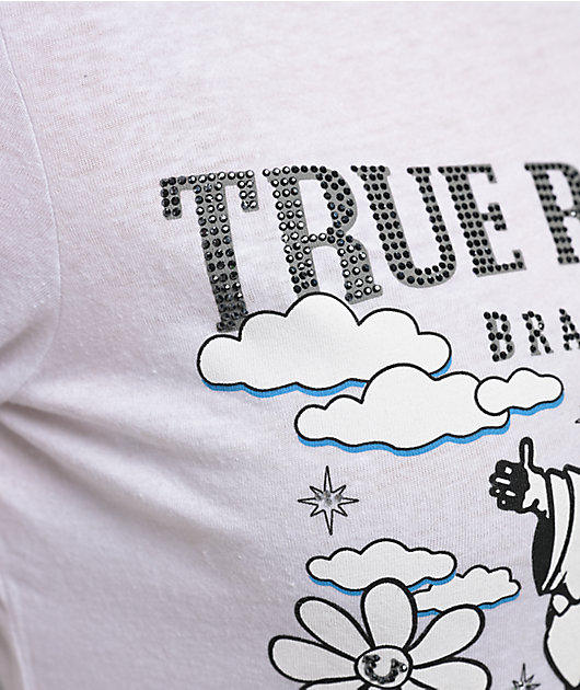 True Religion Crystal Buddha Burnout White Crop T-Shirt