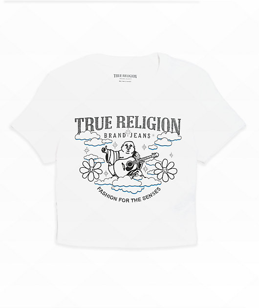 True Religion Crystal Buddha Burnout White Crop T-Shirt