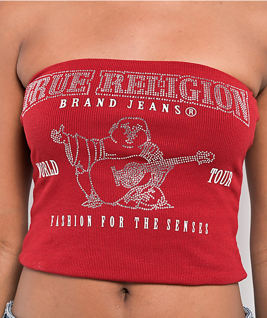 True Religion Crystal Buddha Red Tube Top
