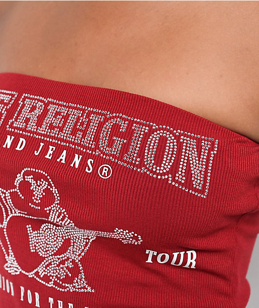 True Religion Crystal Buddha Red Tube Top