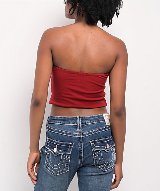 True Religion Crystal Buddha Red Tube Top
