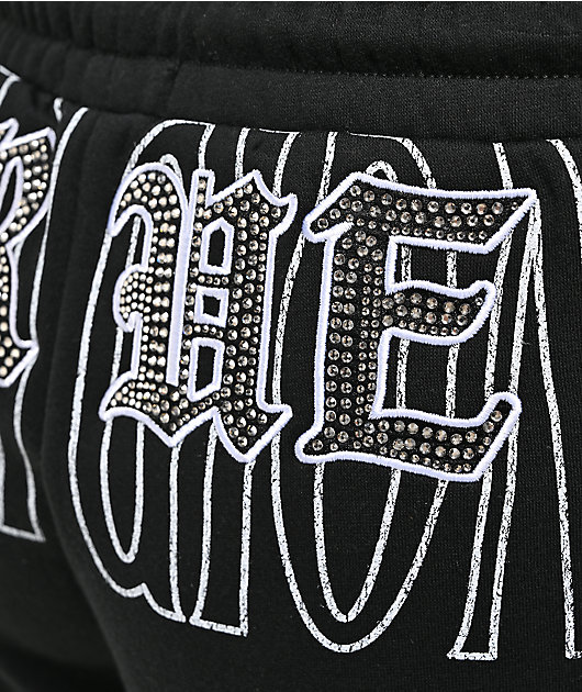 True Religion Crystal Embroidered Black Sweat Shorts