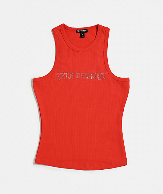 True Religion Crystal Goddess Red Tank Top