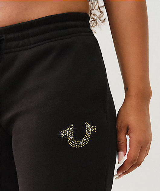 True Religion Crystal Horseshoe Black Jogger Sweatpants