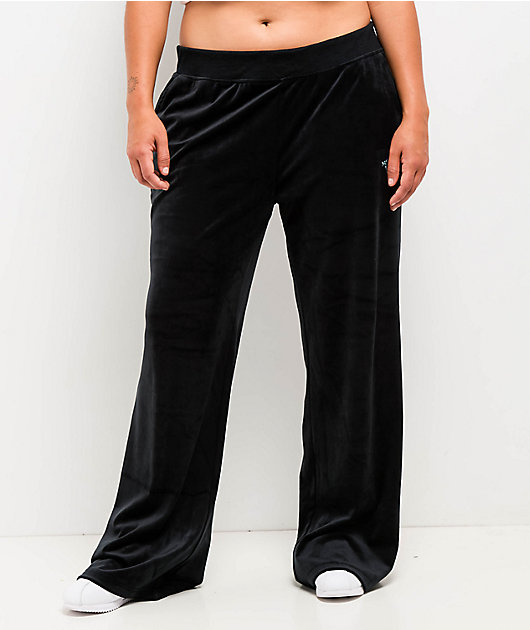 True Religion Crystal Horseshoe Black Straight Leg Velour Pants