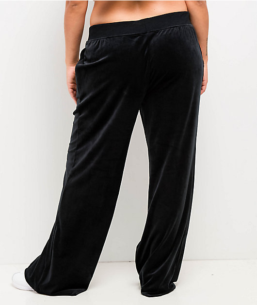 True Religion Crystal Horseshoe Black Straight Leg Velour Pants