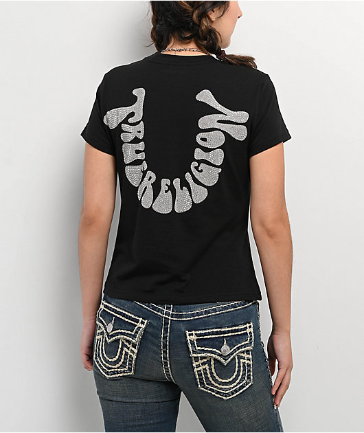 True Religion Crystal Horseshoe Black T-Shirt