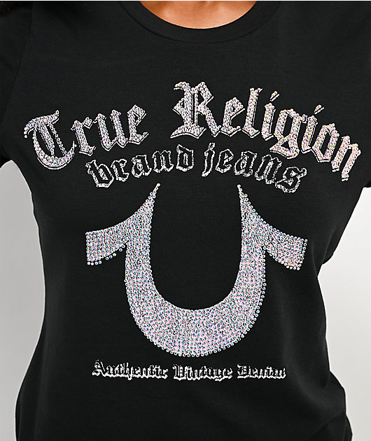 True Religion Crystal Horseshoe Black T-Shirt