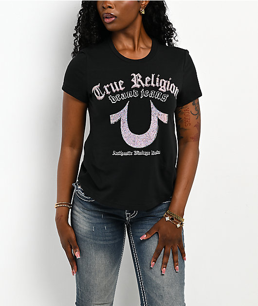 True Religion Crystal Horseshoe Black T-Shirt