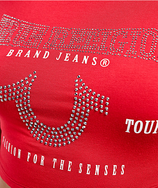 True Religion Crystal Horseshoe Spicy Red Crop T-Shirt