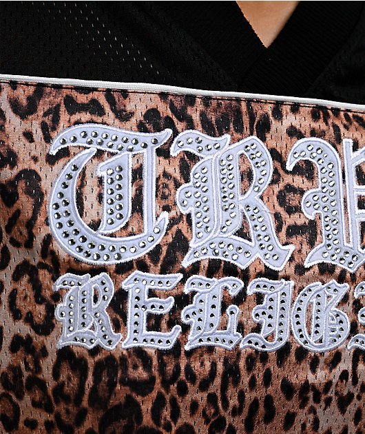 True Religion Crystal Leopard Brown Boxy Crop Jersey