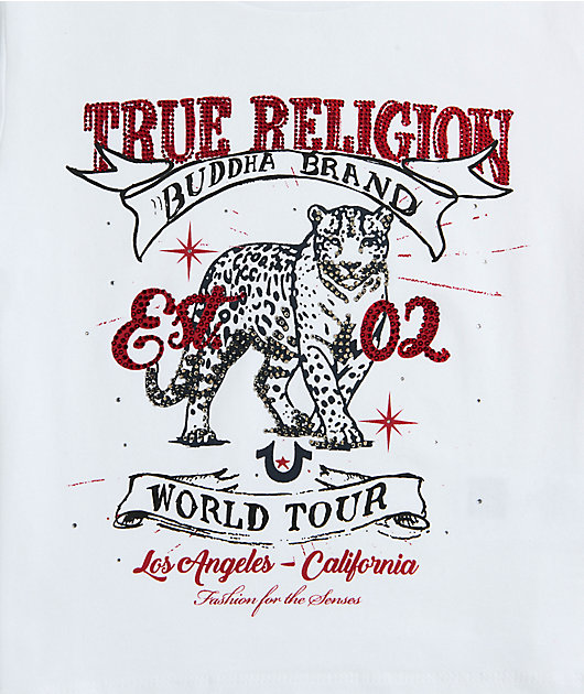 True Religion Crystal Leopard White Crop T-Shirt