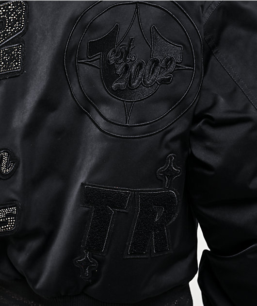 True Religion Crystal Logo Black Bomber Jacket