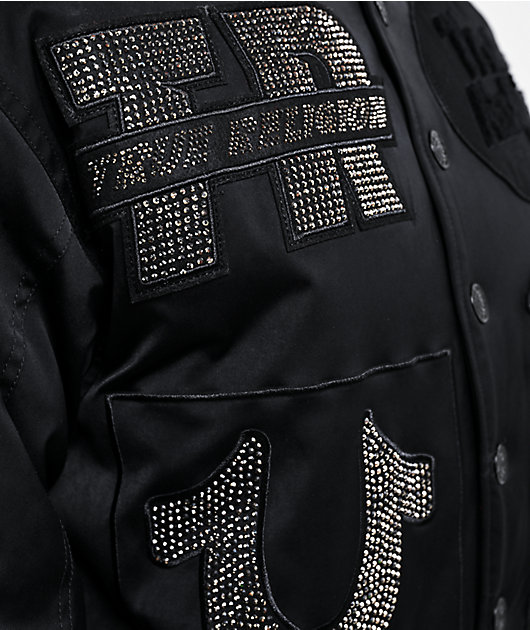 True Religion Crystal Logo Black Bomber Jacket