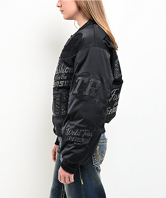 True Religion Crystal Logo Black Bomber Jacket