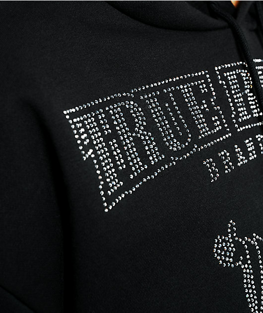 True Religion Crystal Logo Black Crop Hoodie | Zumiez