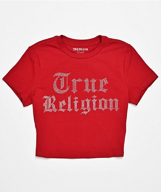 True Religion Crystal Logo Red Crop T-Shirt