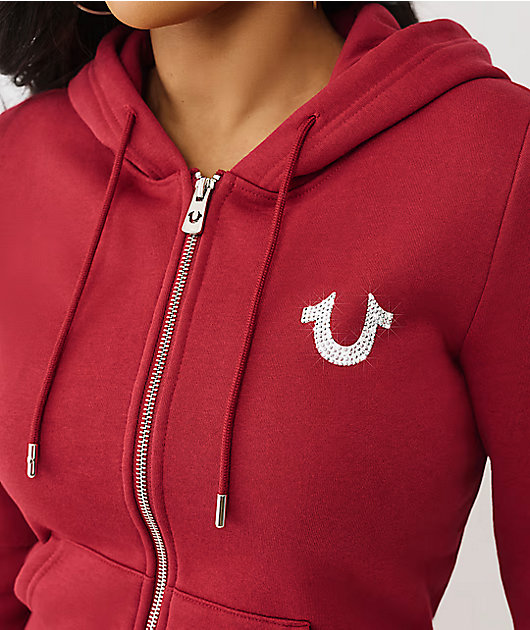 True Religion Crystal Logo Red Zip Hoodie | Zumiez