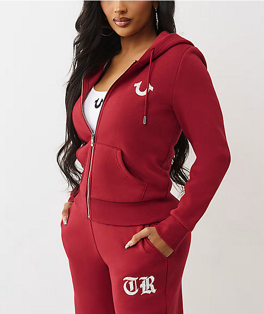 True Religion Crystal Logo Red Zip Hoodie | Zumiez