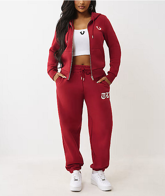 True Religion Crystal Logo Red Zip Hoodie | Zumiez